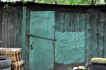 Closed Old vintage wood Door with door lock 