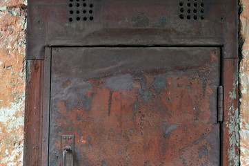 Closed Old vintage wood Door with door lock 