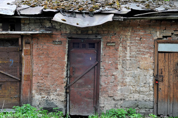 Closed Old vintage wood Door with door lock 