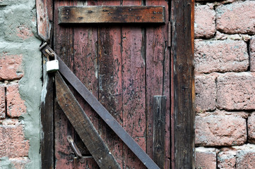 Closed Old vintage wood Door with door lock 