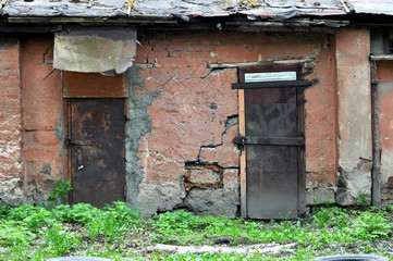 Closed Old vintage wood Door with door lock 