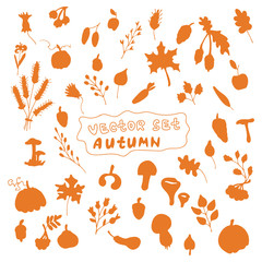 set of silhouettes of autumn forest season.autumn set doodles silhouettes on white background