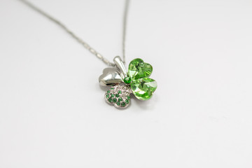 silver leaf pendant with stones