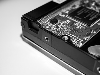 Computer hard drive in black and white