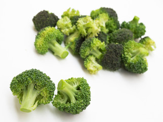 appetizing broccoli inflorescences on a white background