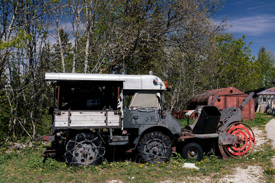 Snow Truck Side View. Close-up.