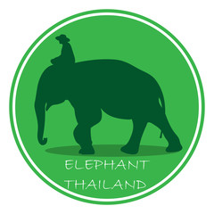 Obraz premium elephant with Elephant mahout Asia walking, graphics disign vector outline Illustration isolated on green circle background
