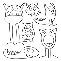 doodle funny monsters line design theme
