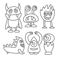 doodle funny monsters line design theme