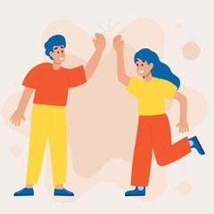 Youth greetings. Girls guys say hello, friends hug, meeting and shake hands. Isolated joyful people vector set. Greeting hello communication, young character friendly illustration