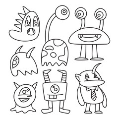 doodle funny monsters line design theme