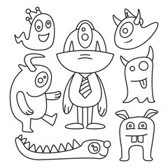 doodle funny monsters line design theme