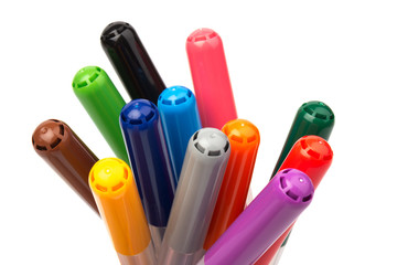 Colorful marker pen set on isolated background with clipping path. Vivid highlighter and blank space for your design or montage