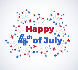 Obraz premium Fourth of July typography background with fireworks in modern flat style - American Independence Day vector illustration - 4th of July typographic logo