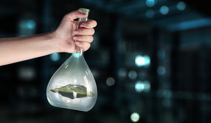 Mountain inside a glass bottle