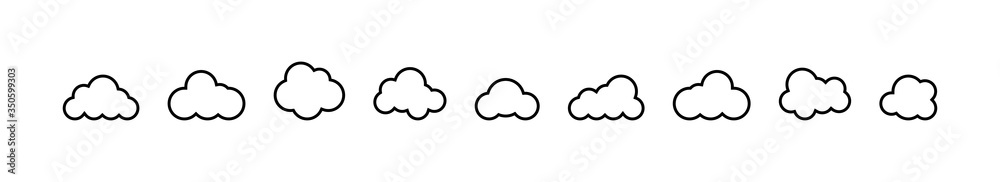 Wall mural clouds collection different shapes. clouds in flat line design. cloud icon. backup icon. storage sym