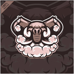 Elephant head vapor e-cigarette, vape, vaporizer cigarette, electronic smoke, Design element for company logo, label, emblem, apparel or other merchandise. Scalable and editable Vector.