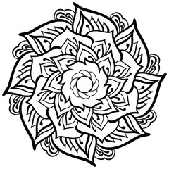 Mandala coloring book page. Line art, black and white illustrations hand drawn.