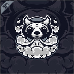 Wolf head vapor e-cigarette, vape, vaporizer cigarette, electronic smoke, Design element for company logo, label, emblem, apparel or other merchandise. Scalable and editable Vector.