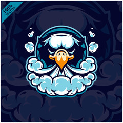 Eagle head vapor e-cigarette, vape, vaporizer cigarette, electronic smoke, Design element for company logo, label, emblem, apparel or other merchandise. Scalable and editable Vector.