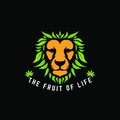 Lion's head with cannabis/marijuana leaf hair logo design template inspiration