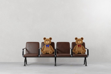 熊のぬいぐるみが置かれたベンチ 感染症対策・ソーシャルディスタンスの3Dグラフィックス