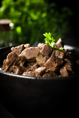 Beef stew in a bowl.