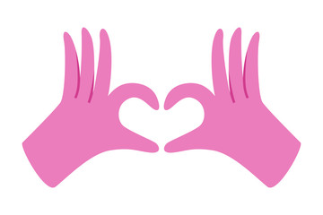 Gloved hands making heart sign isolated on white background