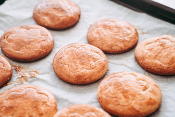 Making of delicious round shortcrust cookies for breakfast