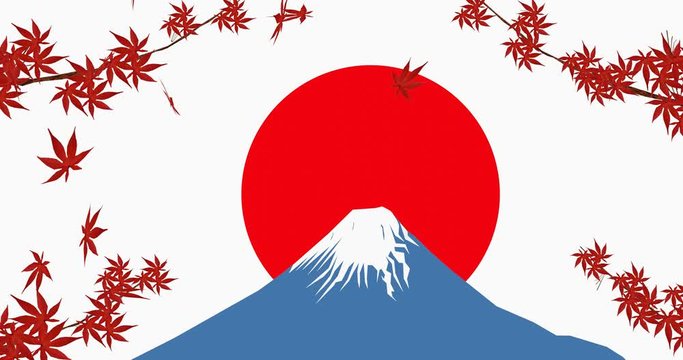 日本の富士山と紅葉の季節、３Dレンダリング