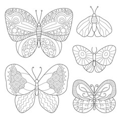 Fototapeta na wymiar Coloring Page with Butterflies, antistress. Coloring book for adults