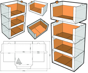 Stackable Retail Double Edge Box (Internal measurement 60x39+31cm) and Die-cut Pattern.