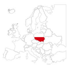 Detailed Poland silhouette with national flag on contour europe map on white