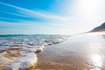 Bursts of sea waves on a tropical sea beach,