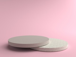 Round marble Pedestal is overlapping, Podium for display product on the pink floor. Pedestal can be used for advertising, Isolated on pink background, Minimalist pink, illustration, 3D rendering.