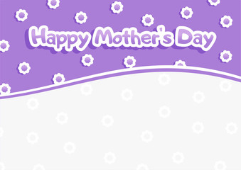 Happy Mother's Day greeting card. White and purple inscription on purple background with flowers. Light gray floral background at the bottom of the illustration. Blank space for your text