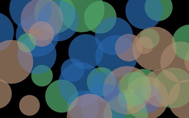 Multicolored translucent circles on a dark background. 3D illustration