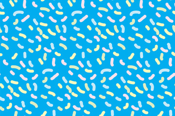 Abstract seamless pattern. Little blots on blue board. Pastel colors. Neutral background. Print for clothes, web and design. Jpg file