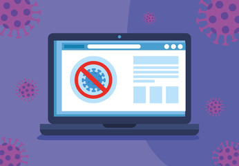 campaign of stop 2019 ncov in laptop computer vector illustration design