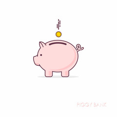 Piggy bank isolated on white background. Vector illustration in flat linework style