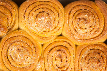 Freshly baked traditional sweet cinnamon rolls, swirl