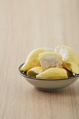 Durian fruit placed on a plate