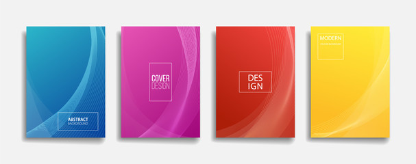 bright gradient color abstract line pattern background cover design. modern background design with trendy and vivid vibrant color. blue violet red orange green placard poster cover template