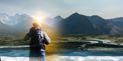 Travelling tourist with his backpack