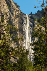 View of Bridalveil Waterfall from Southside Drive in Yosemite National Park, California, USA