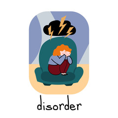 Psychological disorder. The girl is sitting on a chair and covers her face with her hands. Concept of psychological problems.