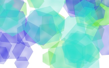 Multicolored translucent hexagons on white background. Blue tones. 3D illustration