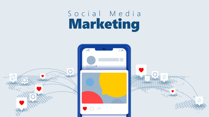 social media marketing mobile campaign advertisement vector concept illustration
