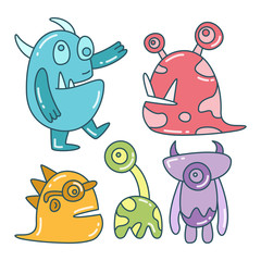 funny and doodle monster character color design theme