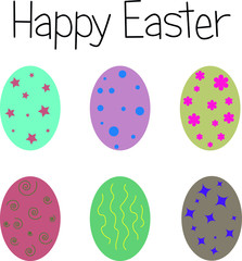 Easter multi-colored eggs with patterns and the inscription.